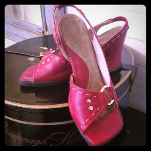 Fluevog red 6.5 heart heals, slingback, pumps